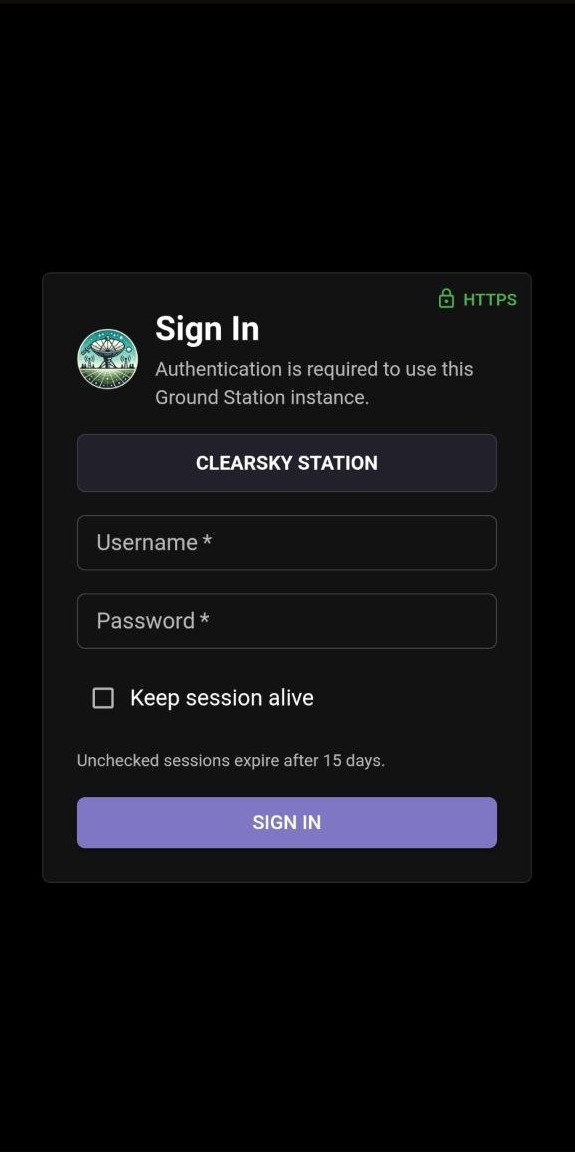 Ground Station login screen on mobile